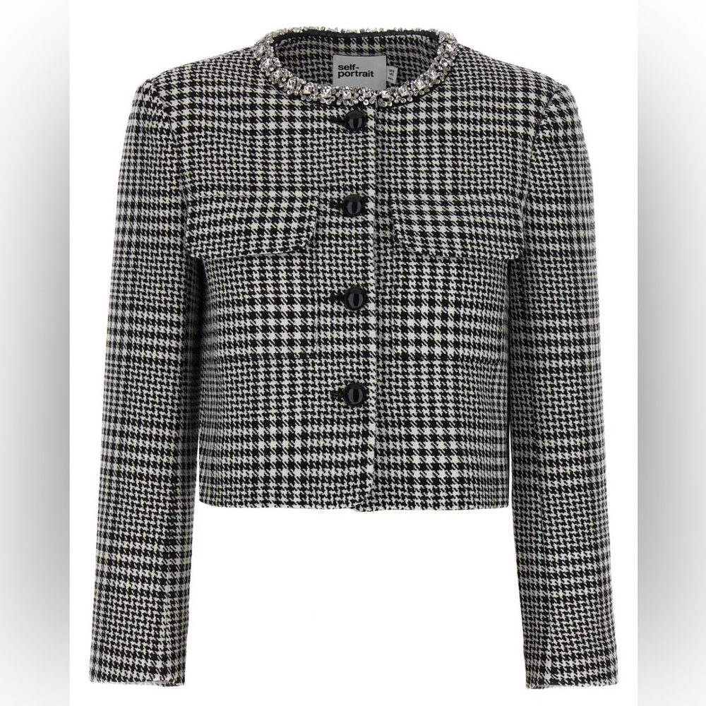 Self-Portrait Houndstooth Crystal Trim Jacket